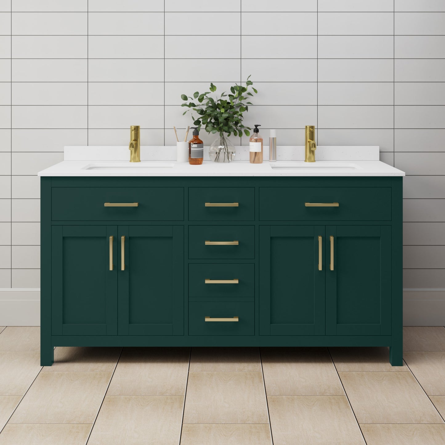 Beckett Bathroom Vanity with Countertop 66 inch Double Sink Single hole Faucet Setup