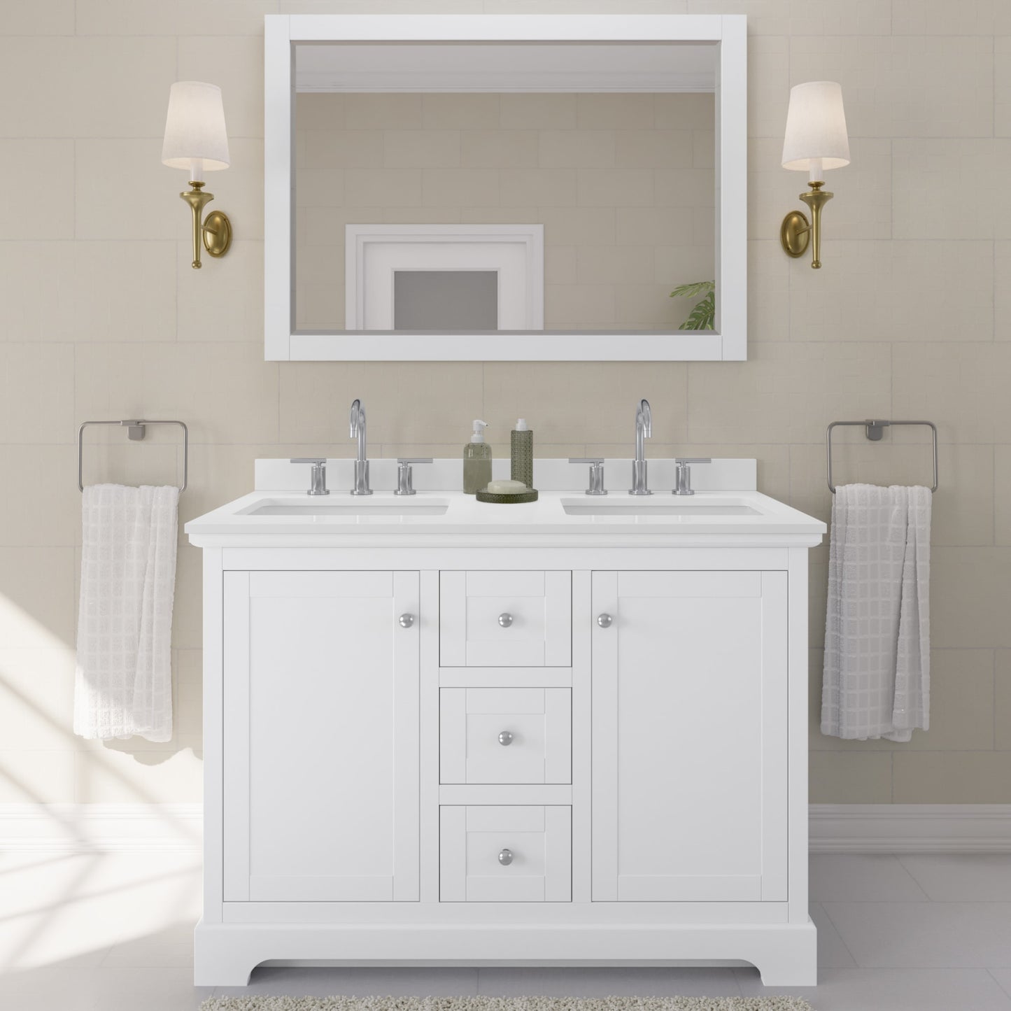 Avery Bathroom Vanity with Countertop 48 inch Double Sink 3-hole Faucet Setup