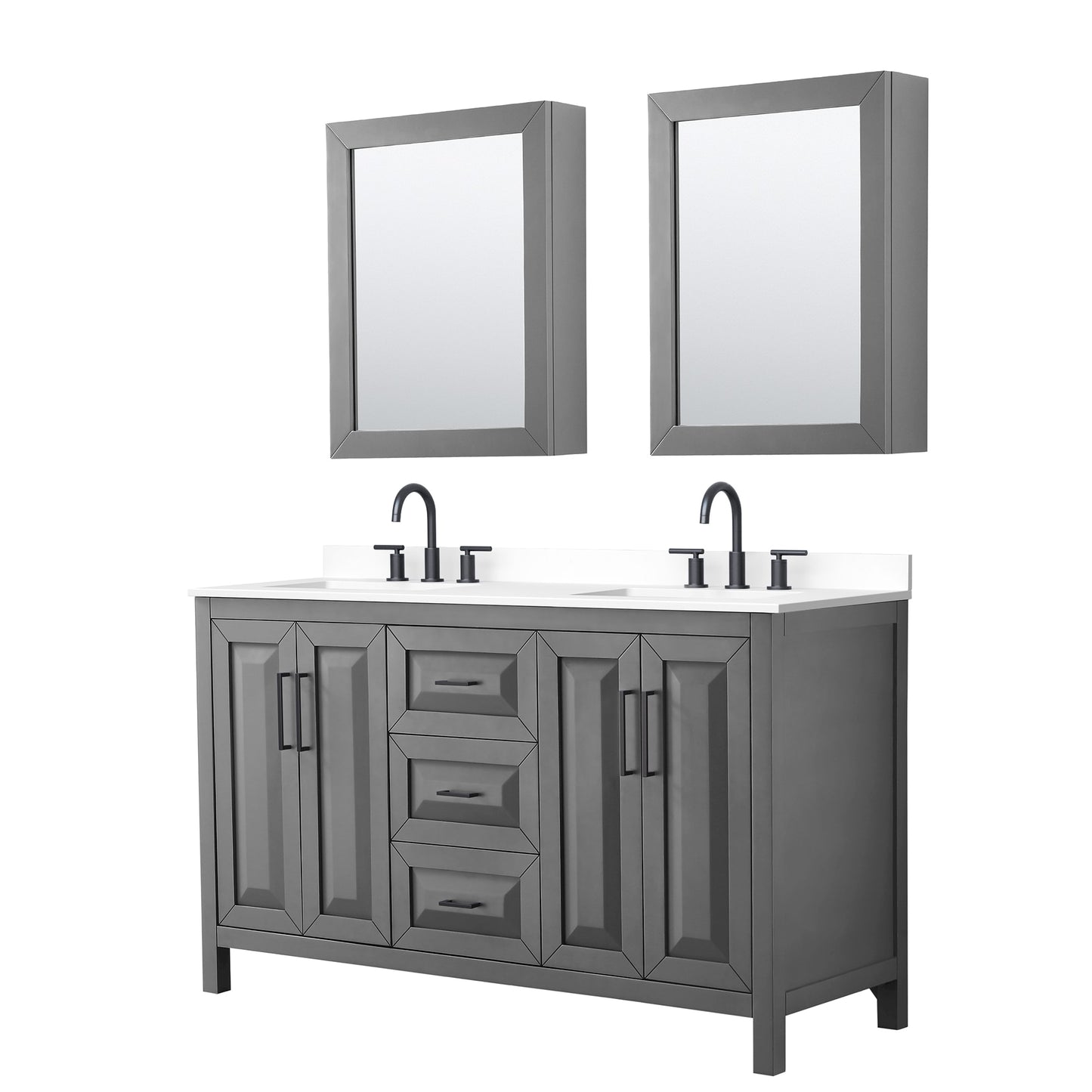 Daria Bathroom Vanity with Countertop 60 inch Double Sink 3-hole Faucet Setup