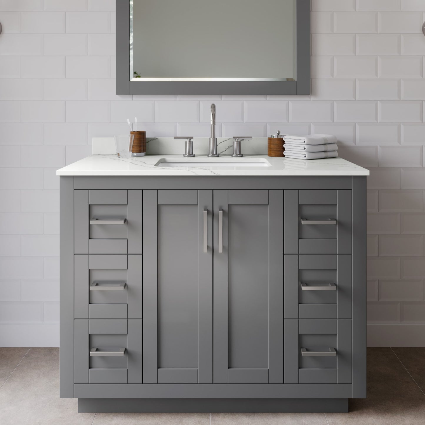 Miranda Bathroom Vanity with Countertop 42 inch Single Sink 3-hole Faucet Setup