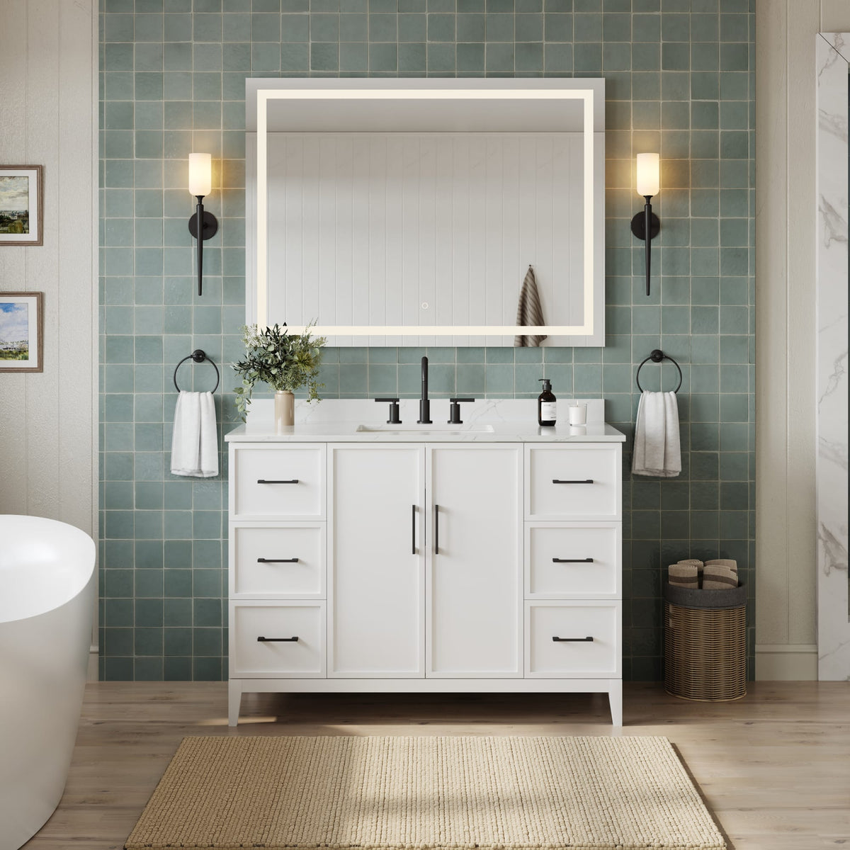 Elan Bathroom Vanity with Countertop 48 inch Single Sink 3-hole Faucet Setup