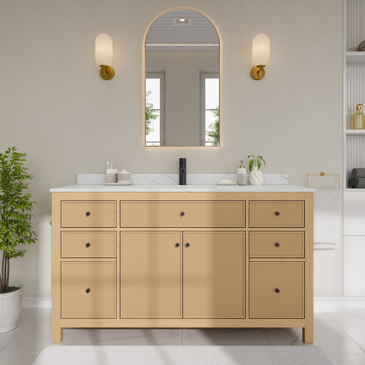 Pendry Bathroom Vanity with Countertop 60 inch Single Sink Single hole Faucet Setup