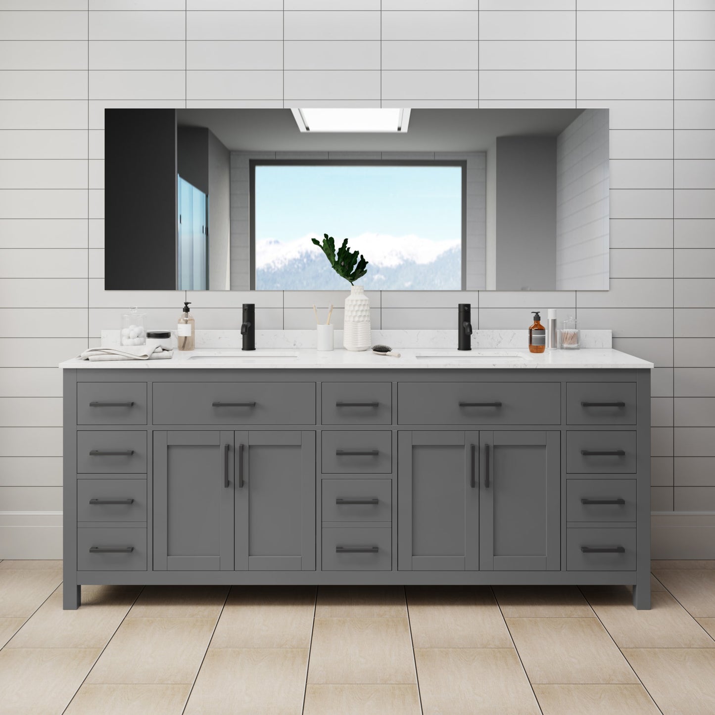 Beckett Bathroom Vanity with Countertop 84 inch Double Sink Single hole Faucet Setup