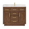 Custom image for Dark Oak with Brushed Gold Trim / White Quartz / No Mirror