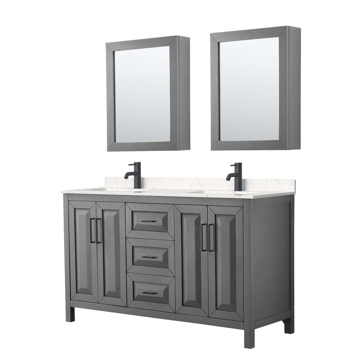Daria Bathroom Vanity with Countertop 60 inch Double Sink Single hole Faucet Setup