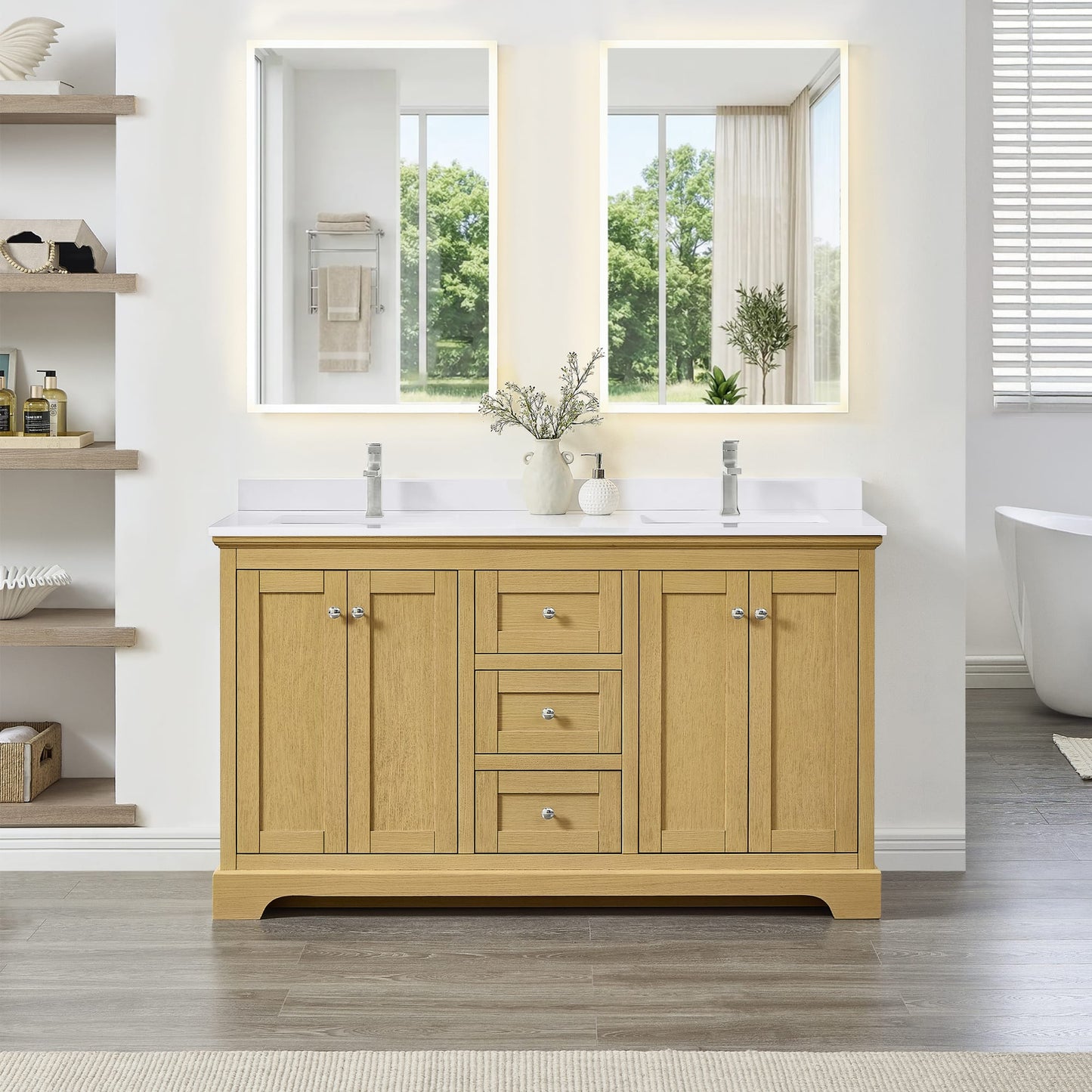 Avery Bathroom Vanity with Countertop 60 inch Double Sink Single hole Faucet Setup