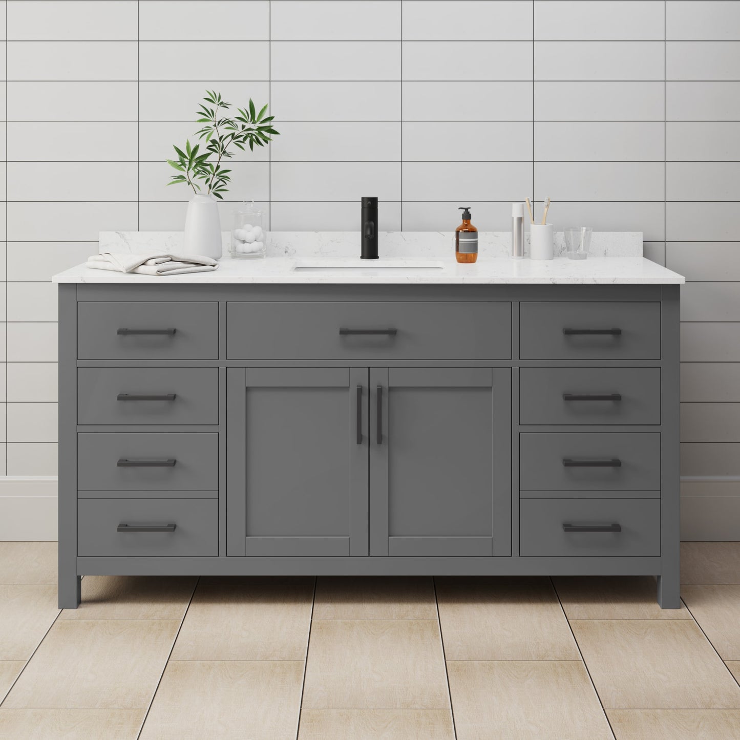 Beckett Bathroom Vanity with Countertop 66 inch Single Sink Single hole Faucet Setup