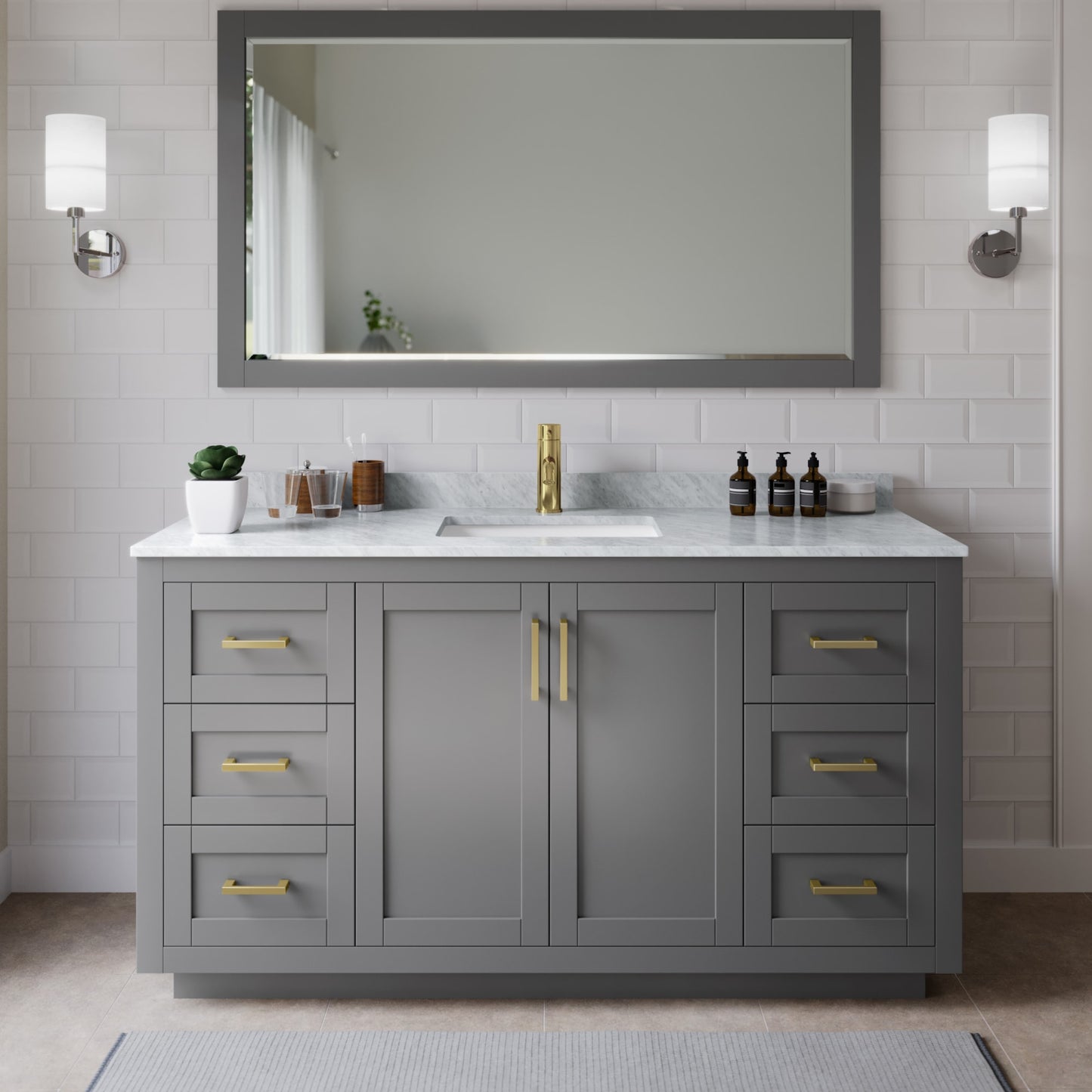 Miranda Bathroom Vanity with Countertop 66 inch Single Sink Single hole Faucet Setup