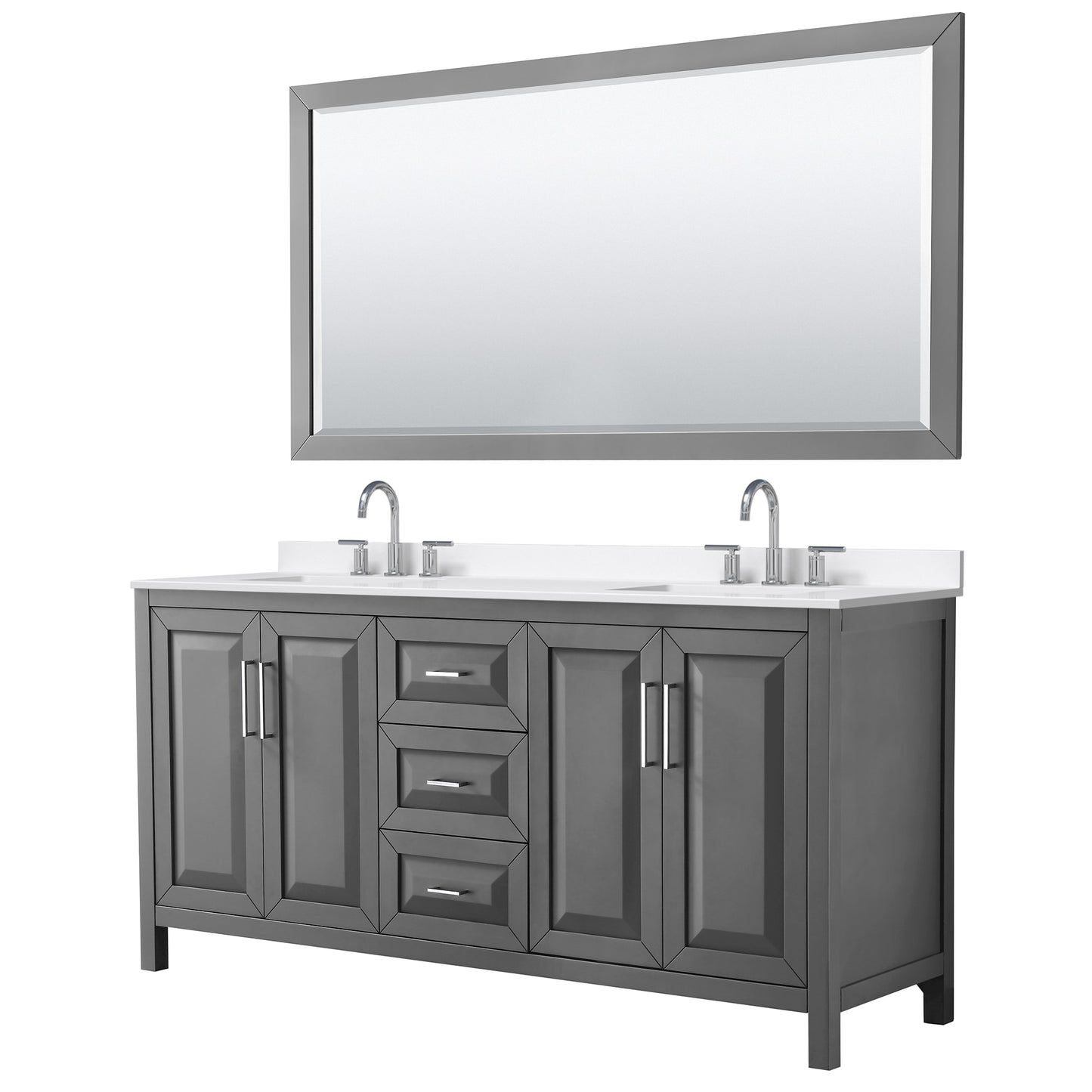 Daria Bathroom Vanity with Countertop 72 inch Double Sink 3-hole Faucet Setup