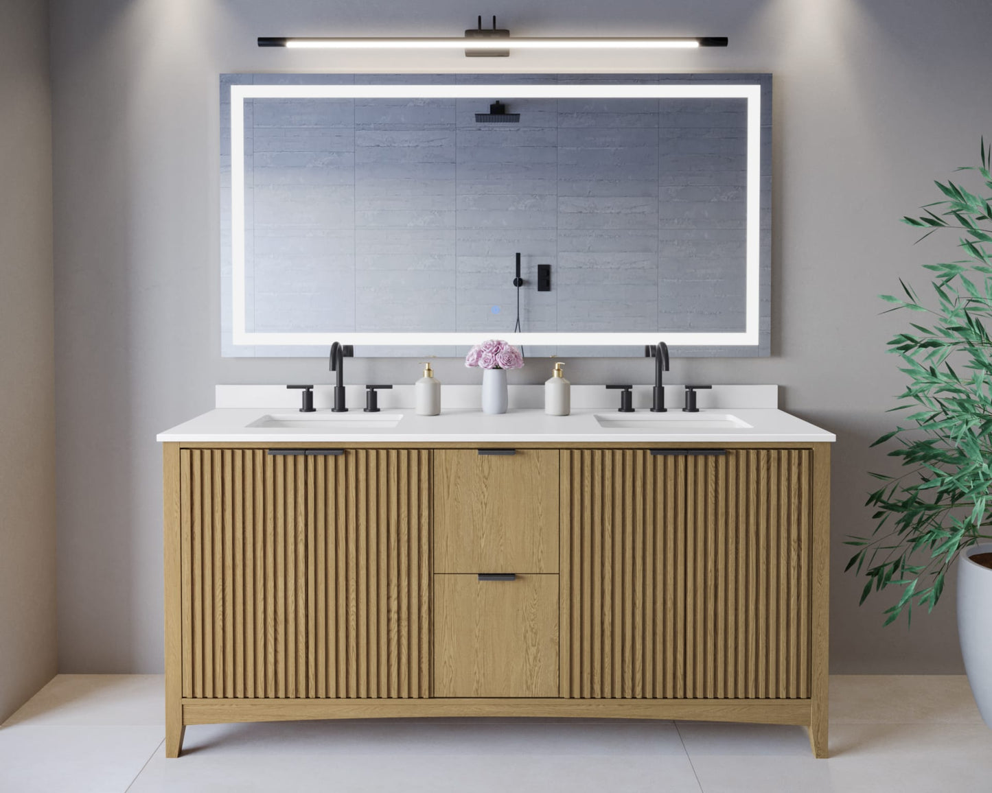 Palmilla Bathroom Vanity with Countertop 72 inch Double Sink 3-hole Faucet Setup
