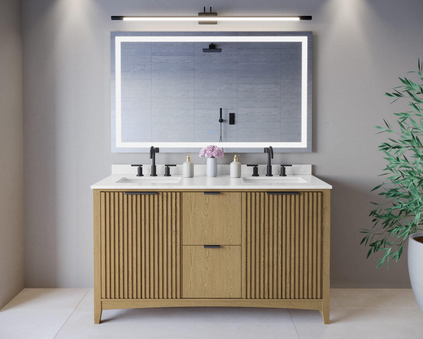 Palmilla Bathroom Vanity with Countertop 60 inch Double Sink 3-hole Faucet Setup