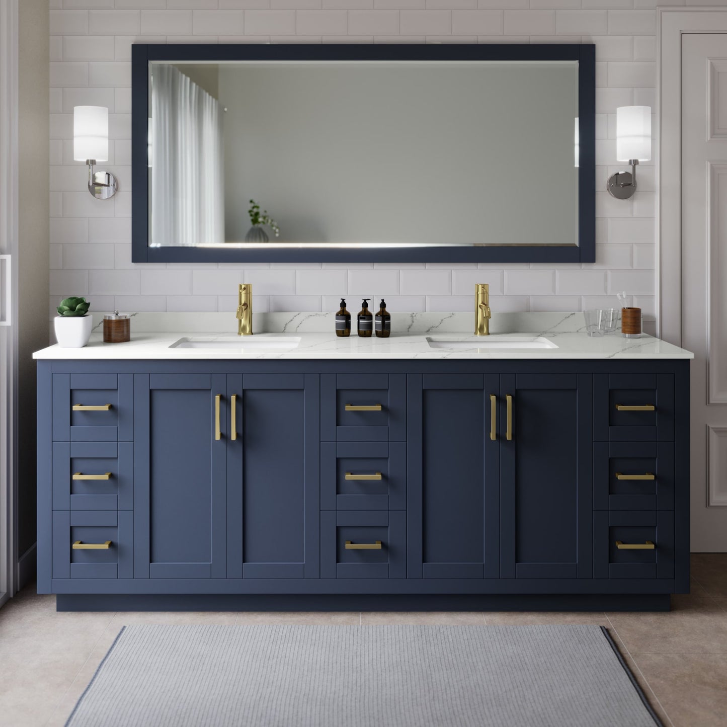 Miranda Bathroom Vanity with Countertop 84 inch Double Sink Single hole Faucet Setup