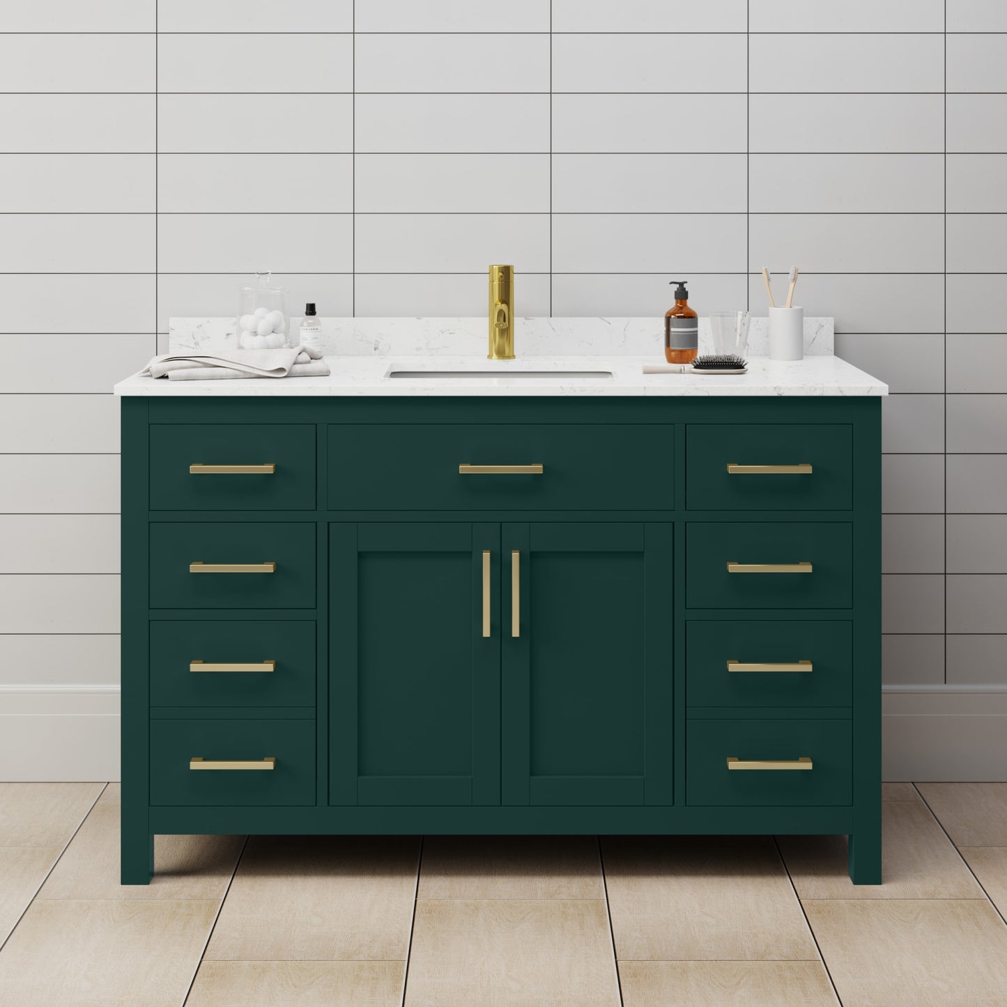 Beckett Bathroom Vanity with Countertop 54 inch Single Sink Single hole Faucet Setup