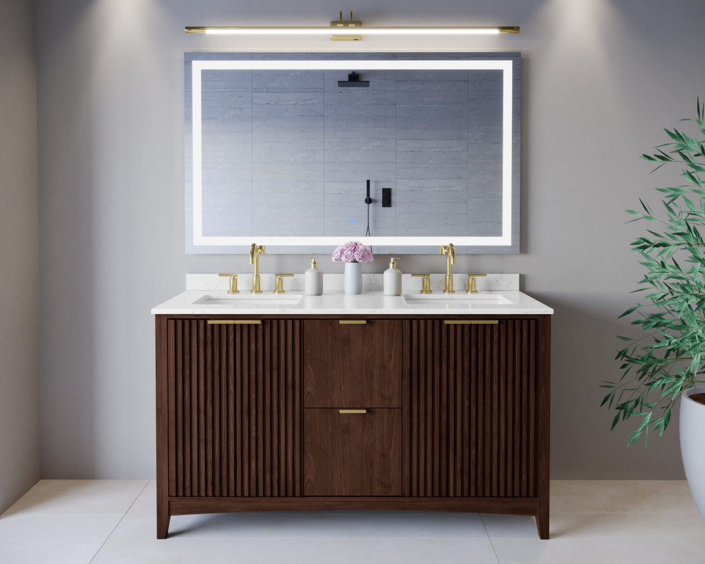 Palmilla Bathroom Vanity with Countertop 60 inch Double Sink 3-hole Faucet Setup