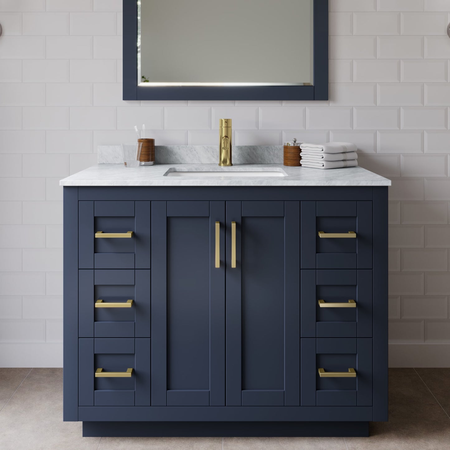 Miranda Bathroom Vanity with Countertop 42 inch Single Sink Single hole Faucet Setup