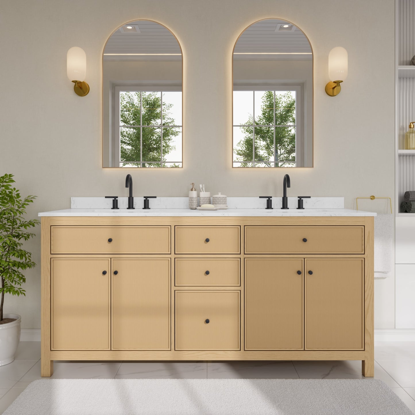 Pendry Bathroom Vanity with Countertop 72 inch Double Sink 3-hole Faucet Setup