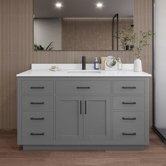 Beckett TK Bathroom Vanity with Countertop 60 inch Single Sink Single hole Faucet Setup