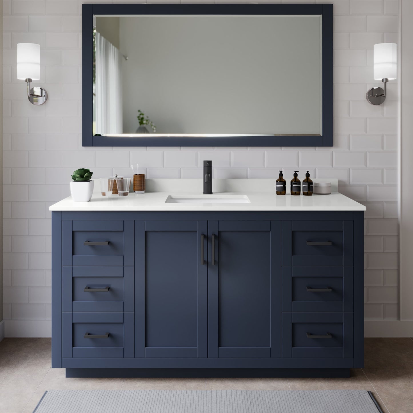 Miranda Bathroom Vanity with Countertop 66 inch Single Sink Single hole Faucet Setup