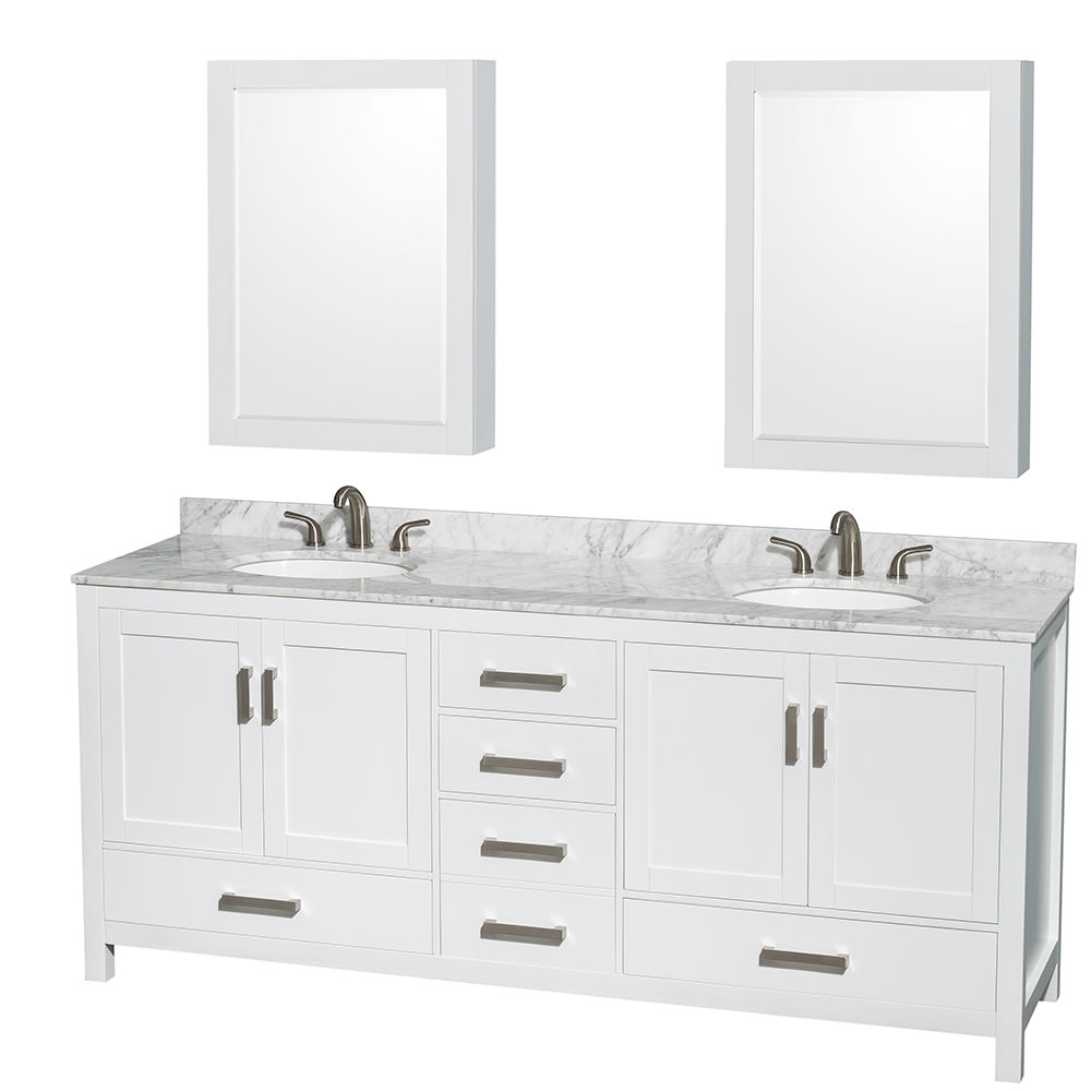 Sheffield Bathroom Vanity with Countertop 80 inch Double Sink 3-hole Faucet Setup