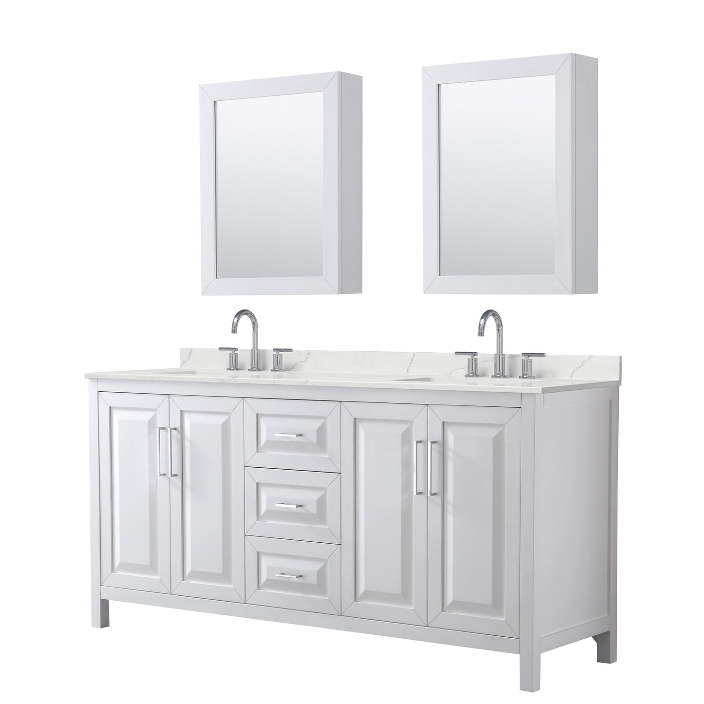 Daria Bathroom Vanity with Countertop 72 inch Double Sink 3-hole Faucet Setup
