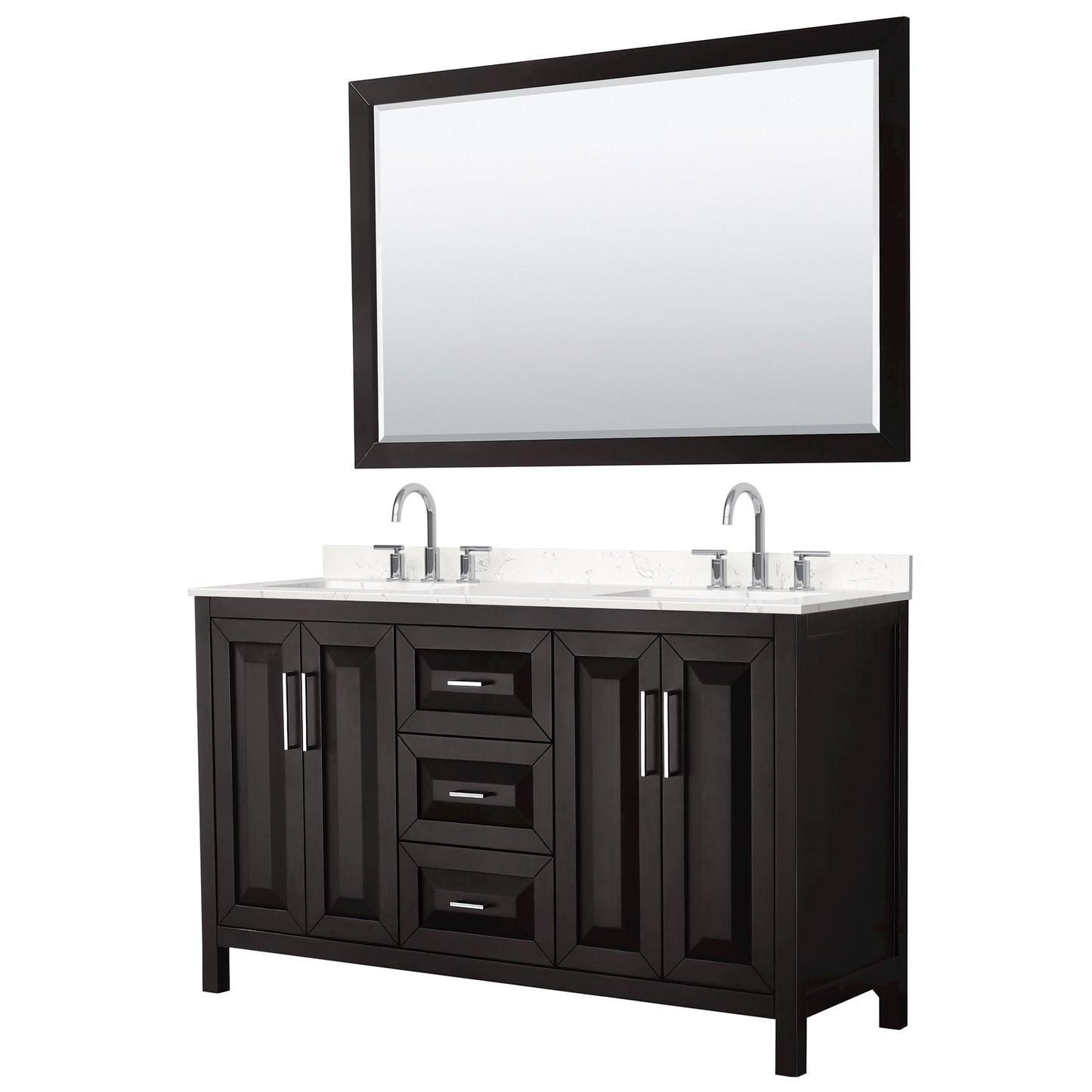 Daria Bathroom Vanity with Countertop 60 inch Double Sink 3-hole Faucet Setup