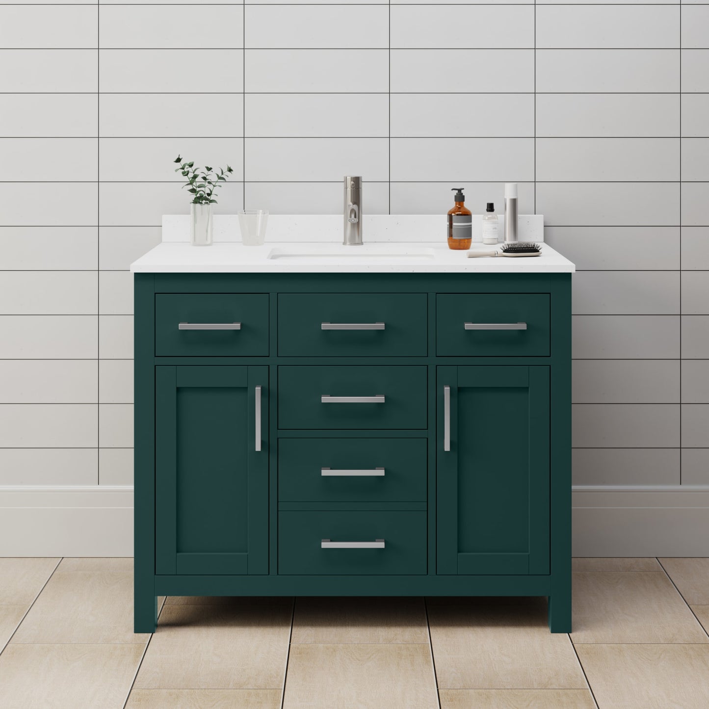 Beckett Bathroom Vanity with Countertop 42 inch Single Sink Single hole Faucet Setup