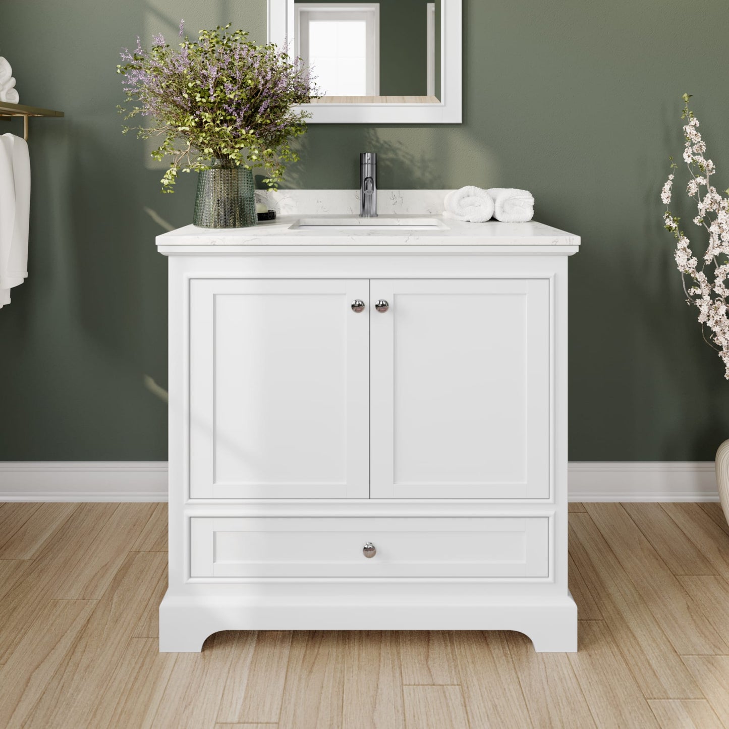 Deborah Bathroom Vanity with Countertop 36 inch Single Sink Single hole Faucet Setup