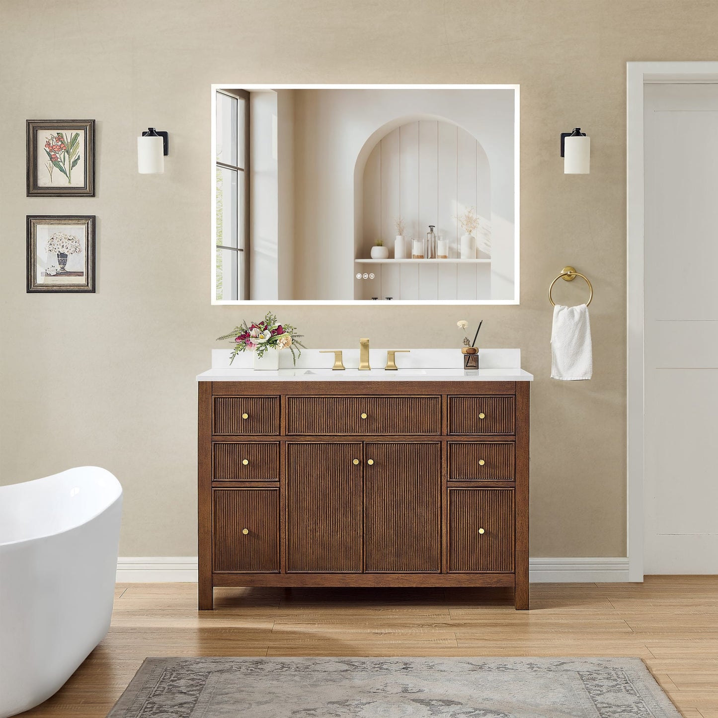 Pendry Bathroom Vanity with Countertop 48 inch Single Sink 3-hole Faucet Setup