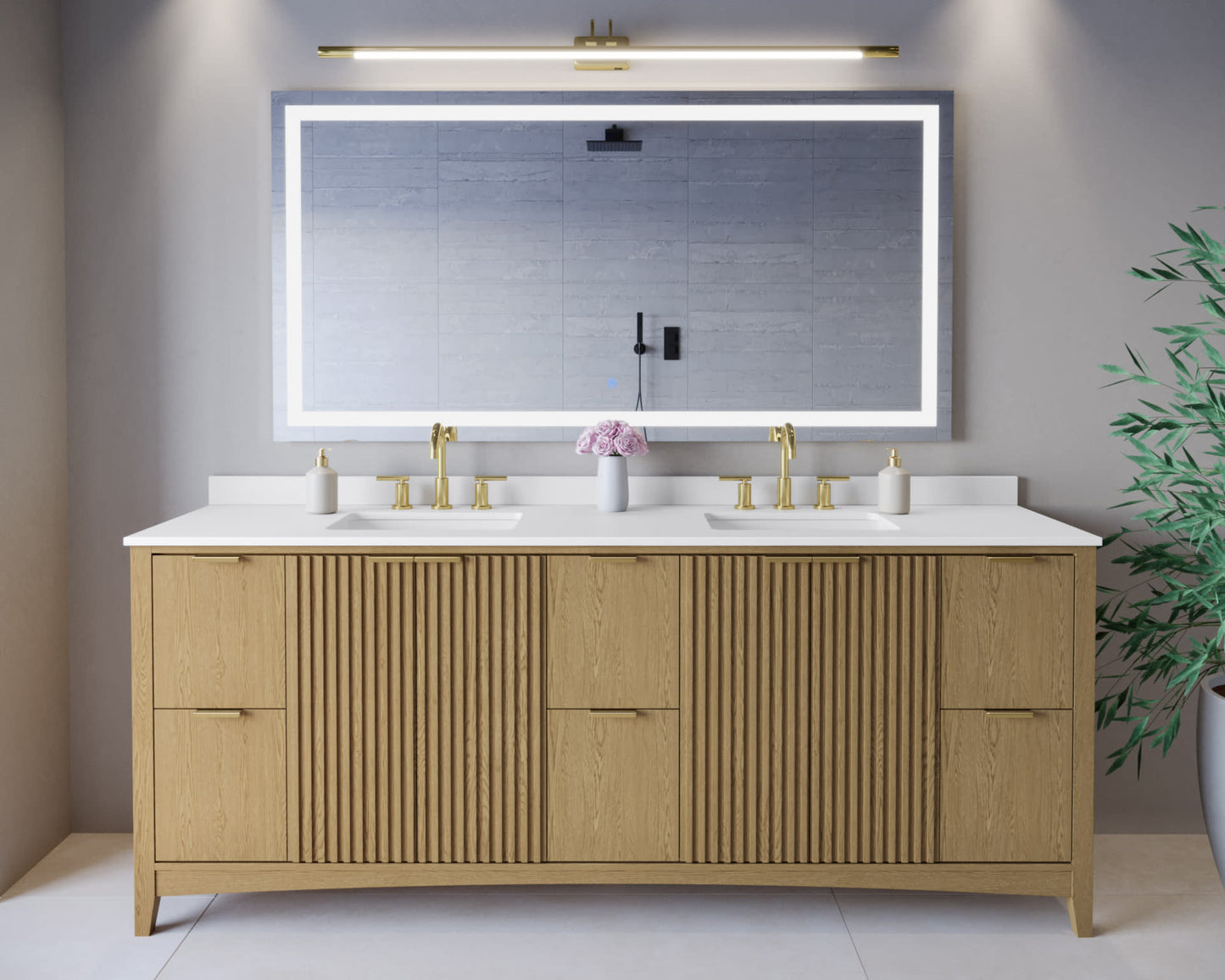 Palmilla Bathroom Vanity with Countertop 84 inch Double Sink 3-hole Faucet Setup