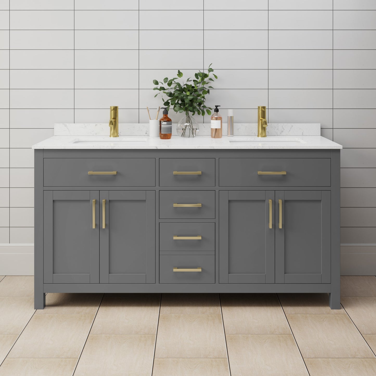 Beckett Bathroom Vanity with Countertop 66 inch Double Sink Single hole Faucet Setup