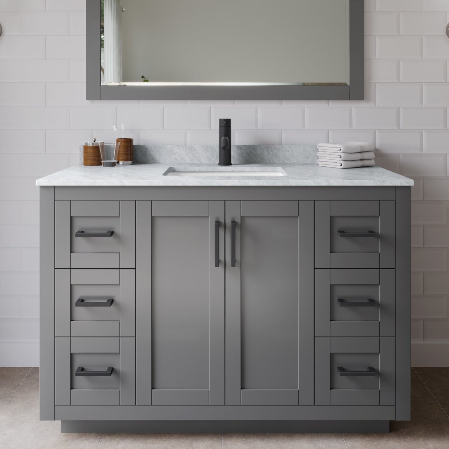 Miranda Bathroom Vanity with Countertop 48 inch Single Sink Single hole Faucet Setup