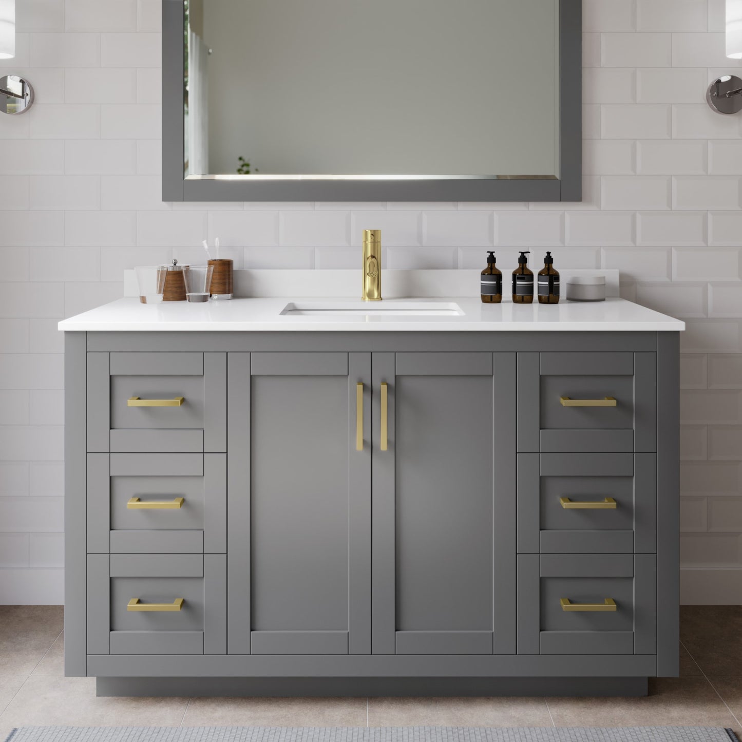 Miranda Bathroom Vanity with Countertop 54 inch Single Sink Single hole Faucet Setup
