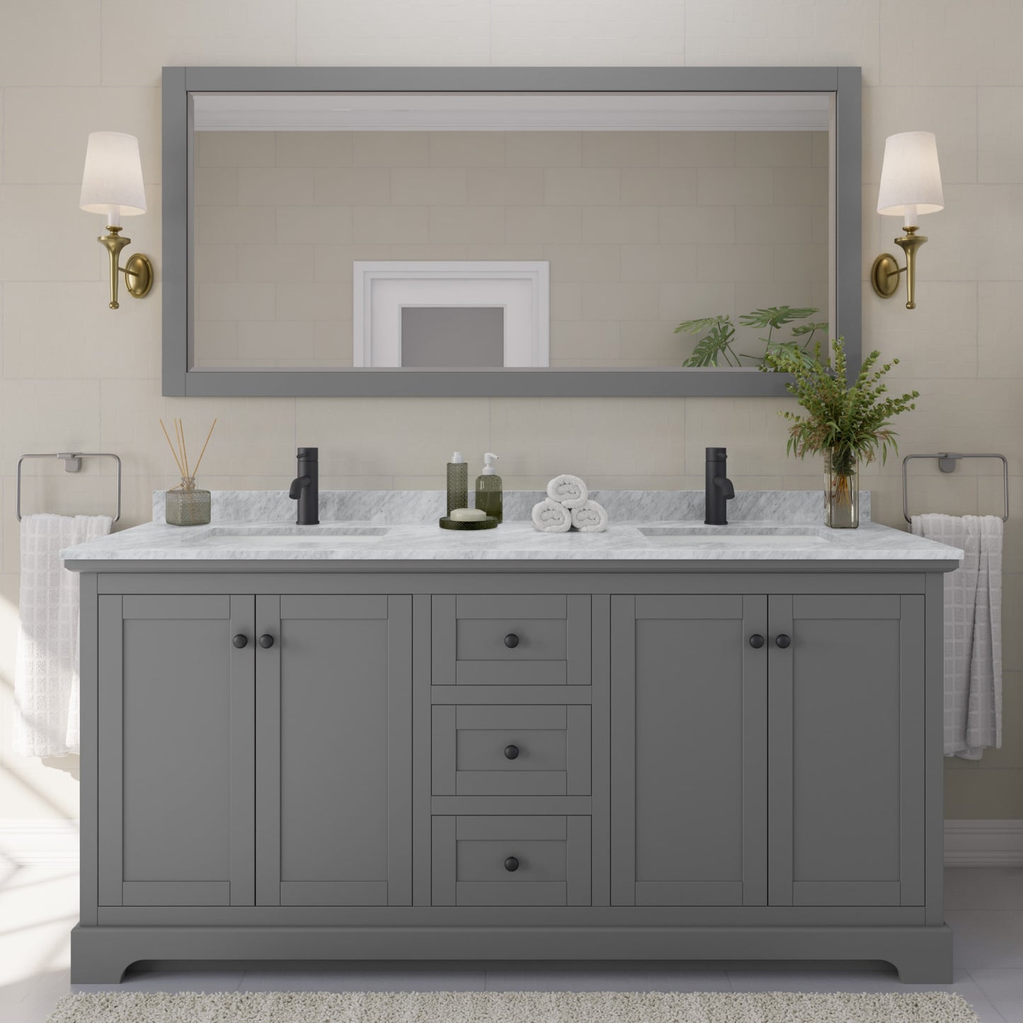 Avery Bathroom Vanity with Countertop 72 inch Double Sink Single hole Faucet Setup