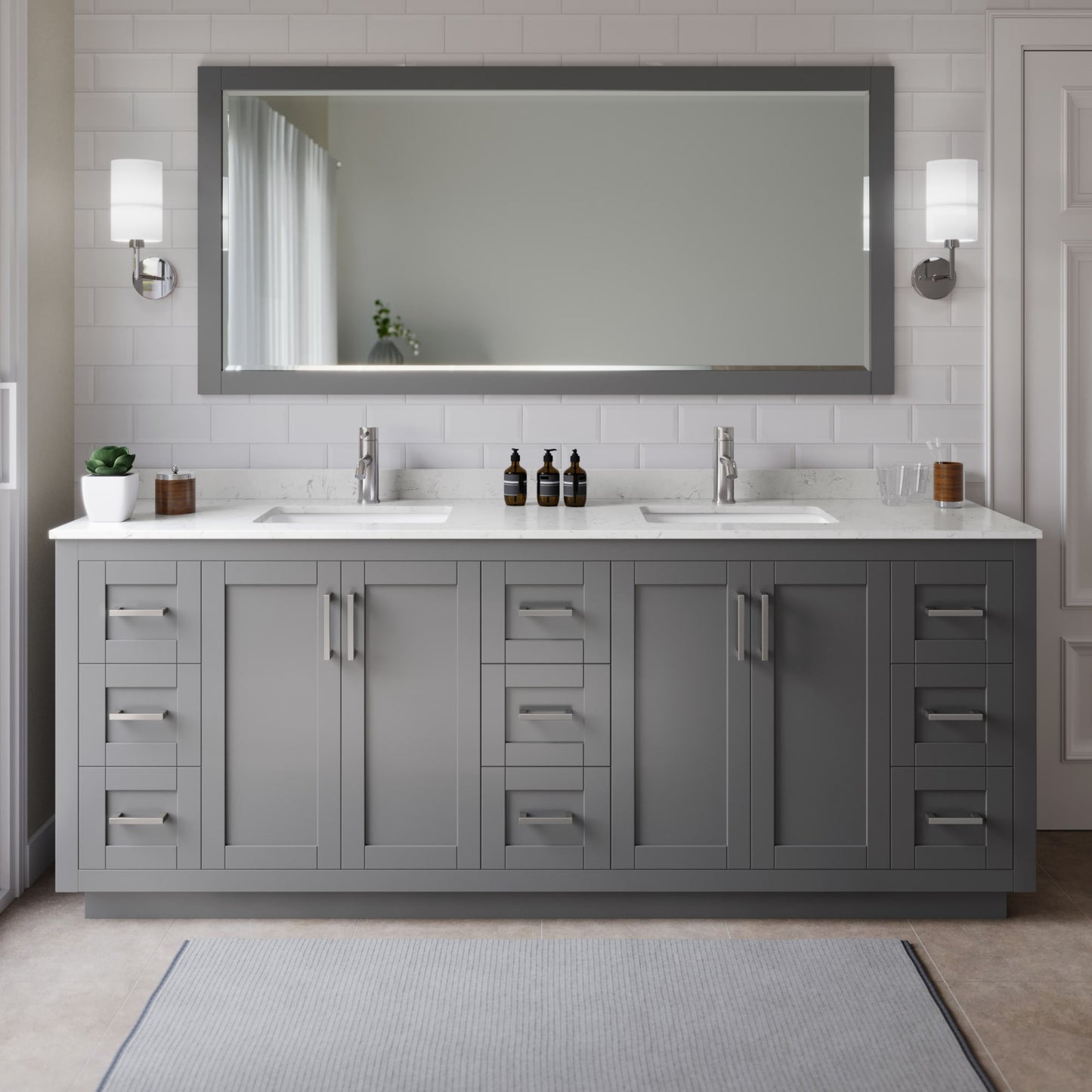 Miranda Bathroom Vanity with Countertop 84 inch Double Sink Single hole Faucet Setup