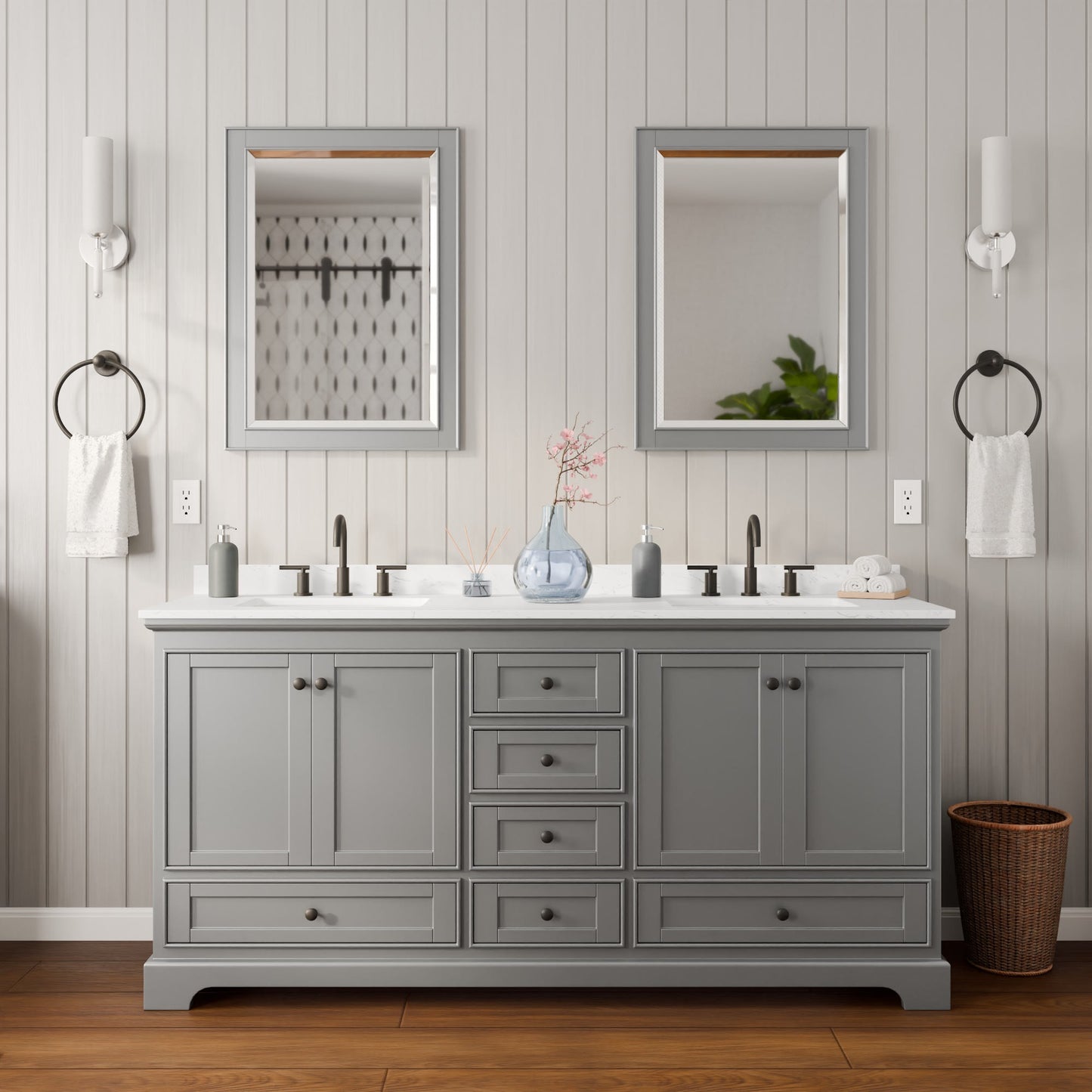 Deborah Bathroom Vanity with Countertop 72 inch Double Sink 3-hole Faucet Setup