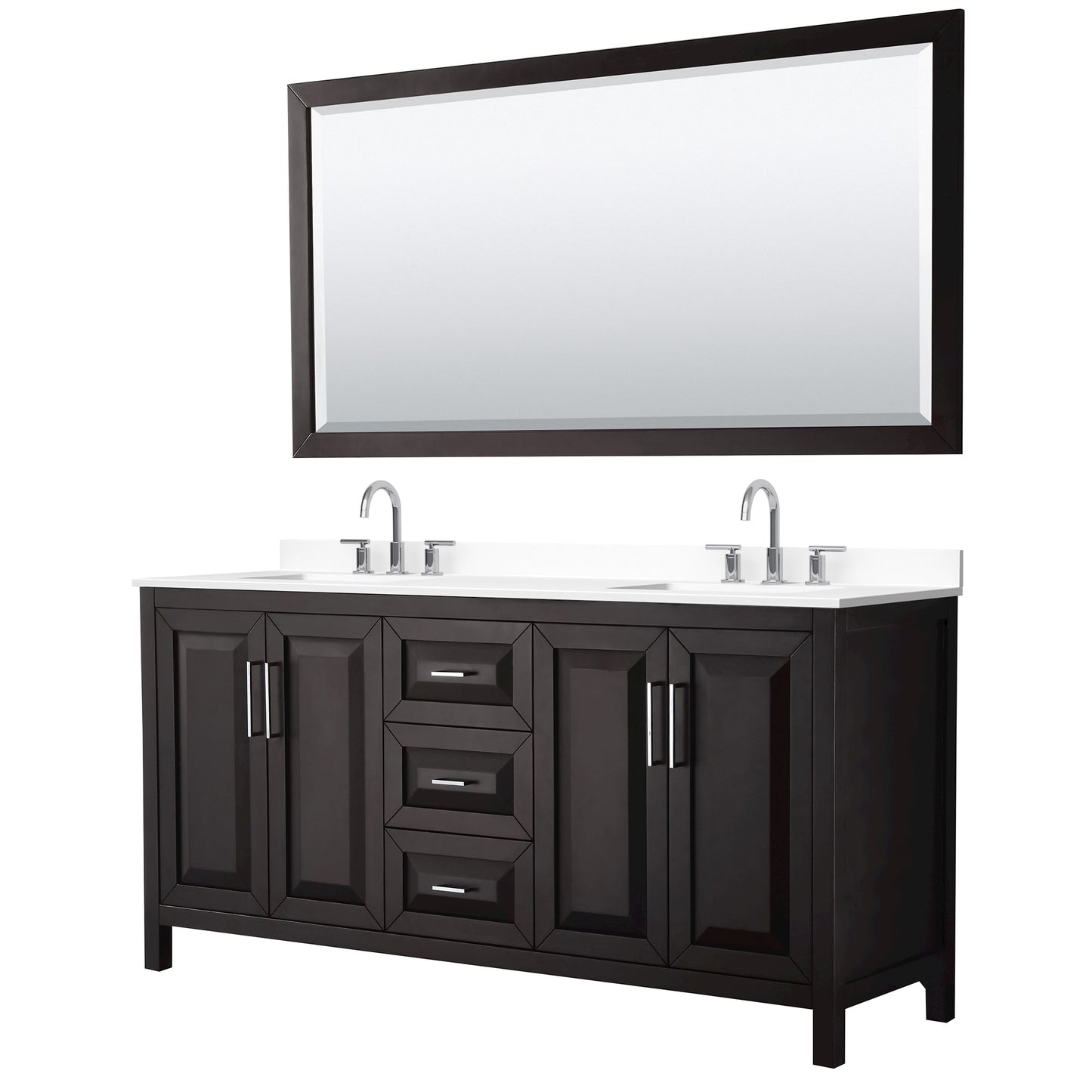 Daria Bathroom Vanity with Countertop 72 inch Double Sink 3-hole Faucet Setup