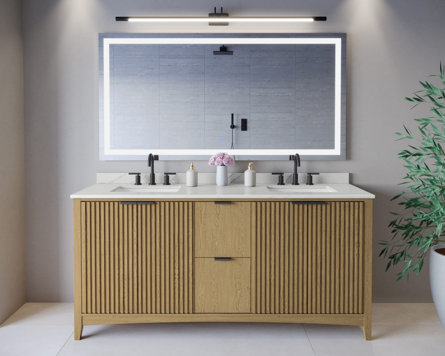 Palmilla Bathroom Vanity with Countertop 72 inch Double Sink 3-hole Faucet Setup