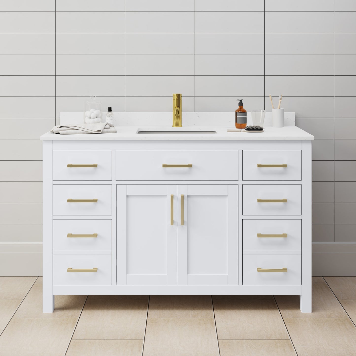 Beckett Bathroom Vanity with Countertop 54 inch Single Sink Single hole Faucet Setup