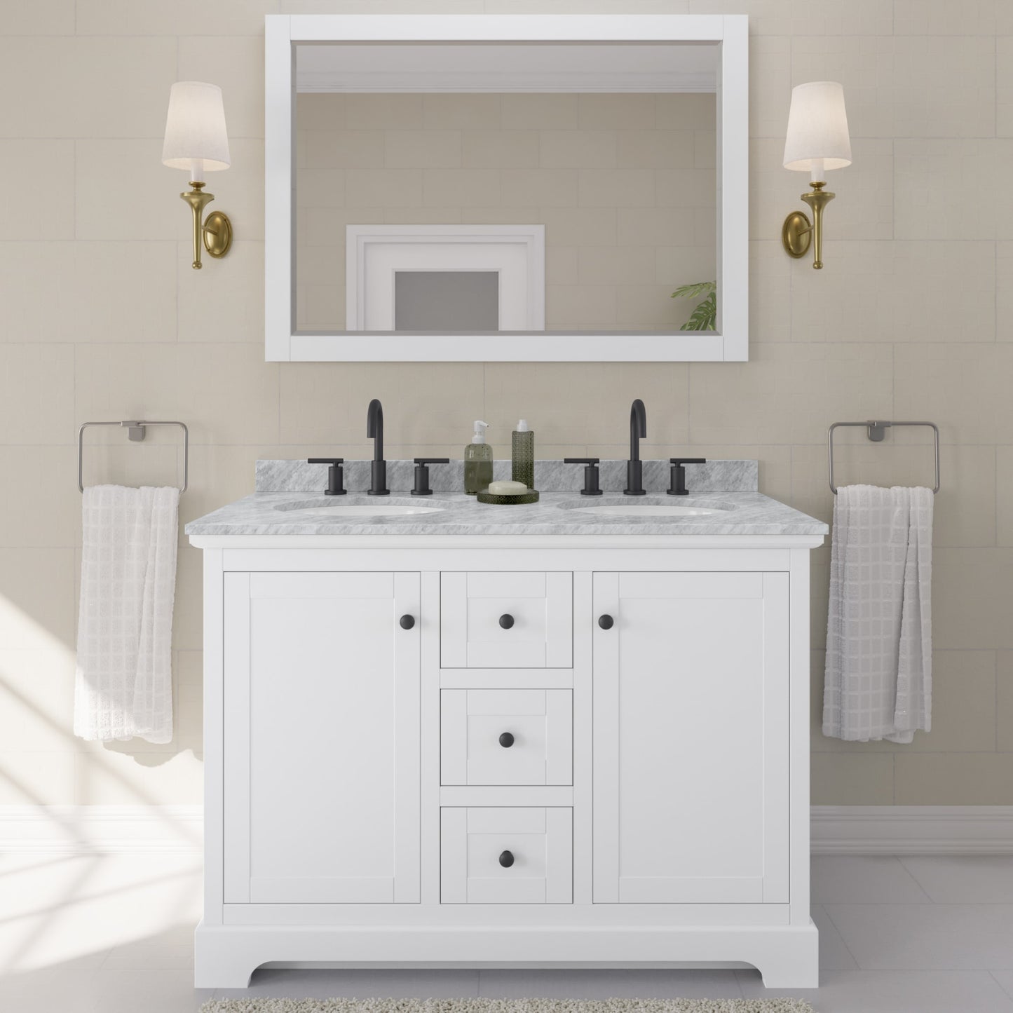 Avery Bathroom Vanity with Countertop 48 inch Double Sink 3-hole Faucet Setup