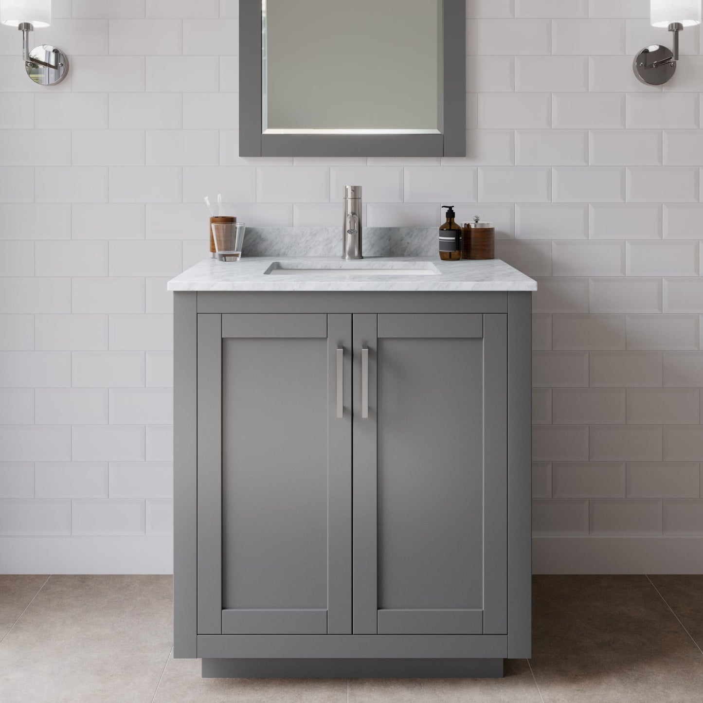 Miranda Bathroom Vanity with Countertop 30 inch Single Sink Single hole Faucet Setup