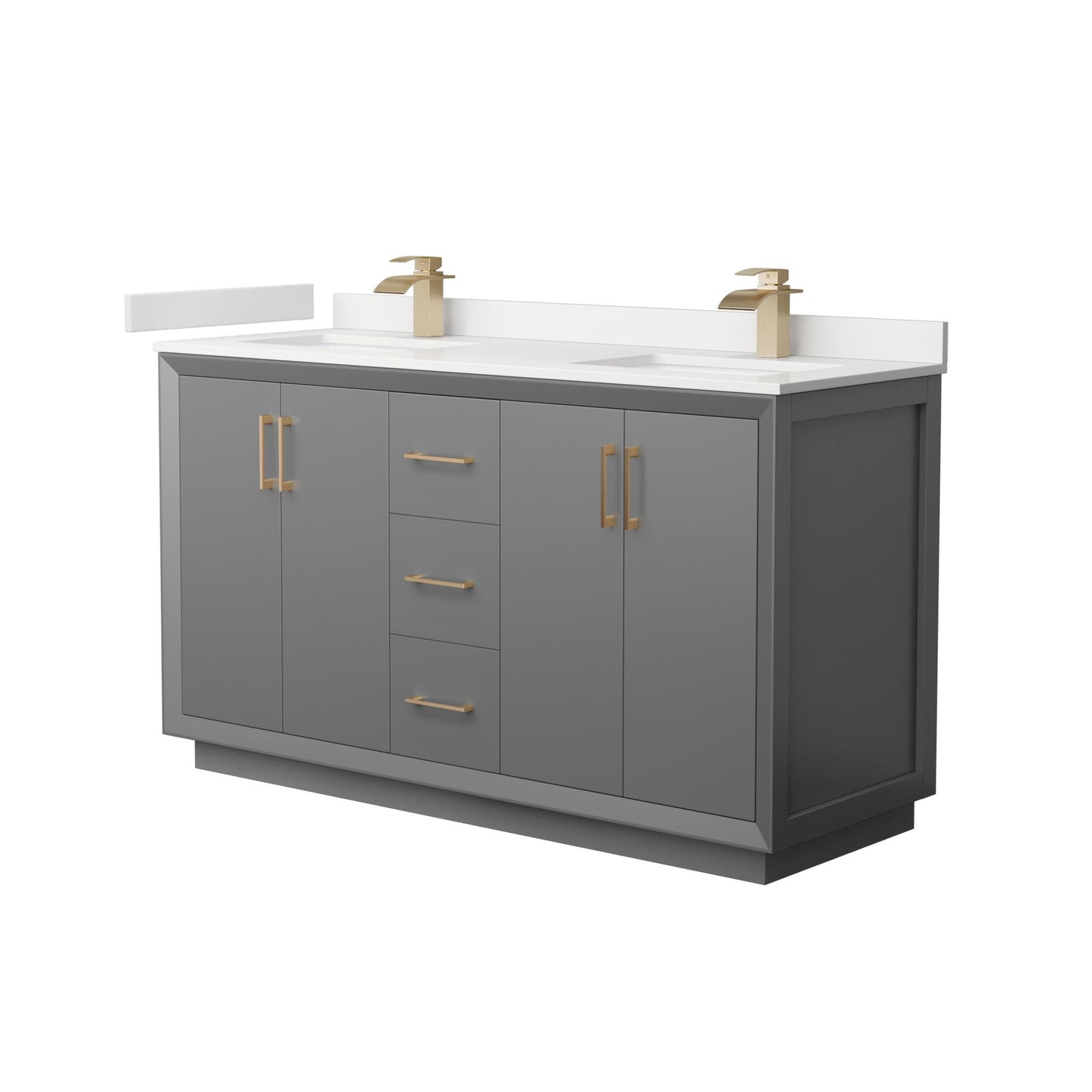 Strada Bathroom Vanity with Countertop 60 inch Double Sink Single hole Faucet Setup