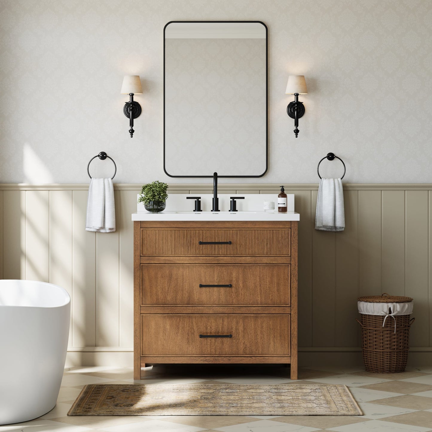 Isola Bathroom Vanity with Countertop 36 inch Single Sink 3-hole Faucet Setup