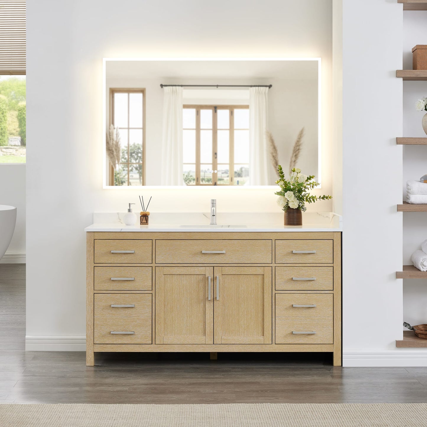 Beckett Bathroom Vanity with Countertop 66 inch Single Sink Single hole Faucet Setup