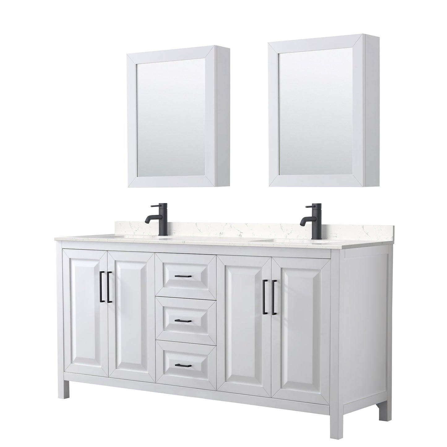 Daria Bathroom Vanity with Countertop 72 inch Double Sink Single hole Faucet Setup