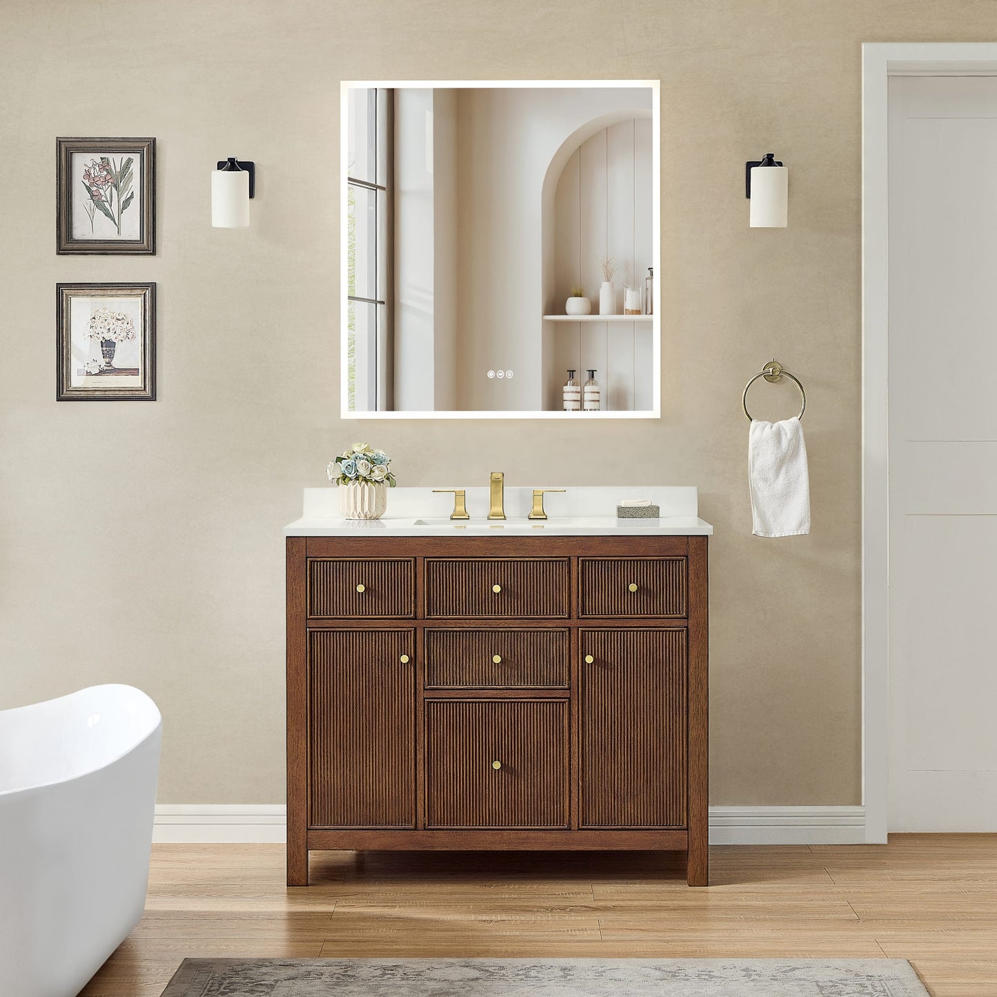 Pendry Bathroom Vanity with Countertop 42 inch Single Sink 3-hole Faucet Setup