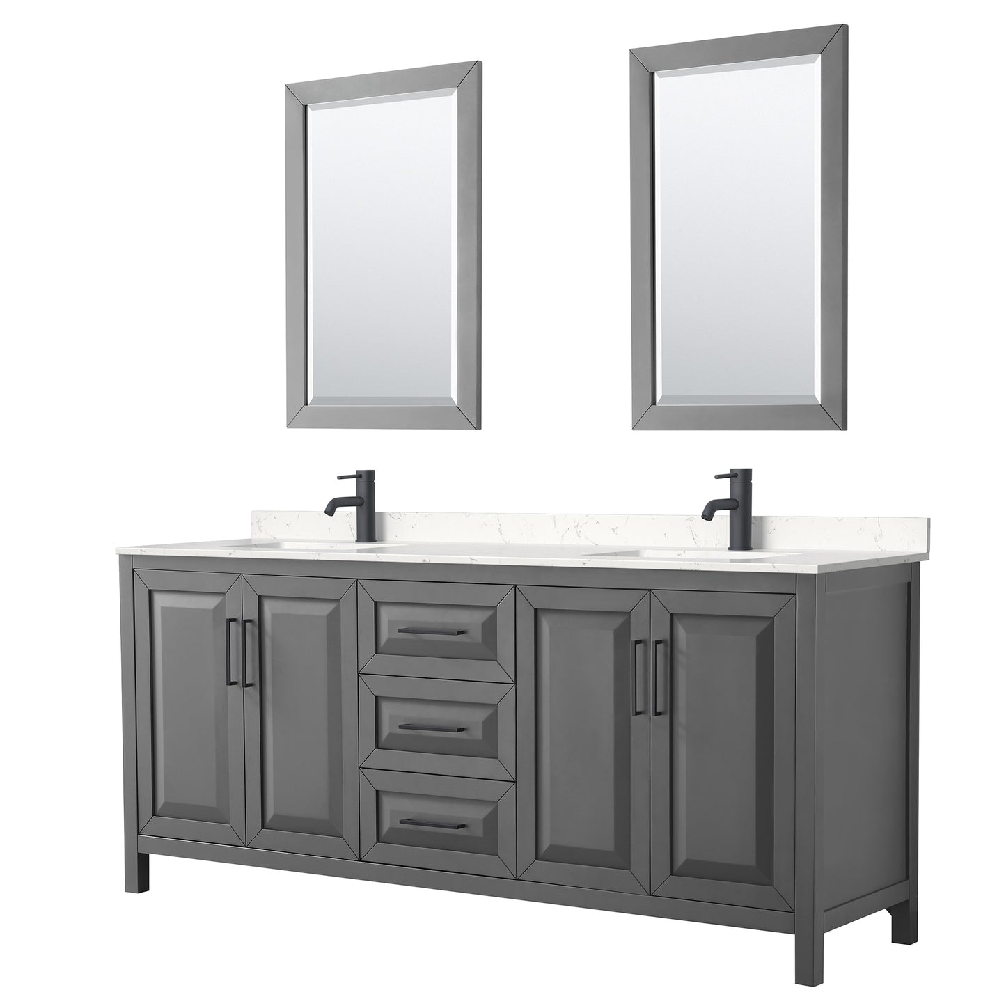 Daria Bathroom Vanity with Countertop 80 inch Double Sink Single hole Faucet Setup