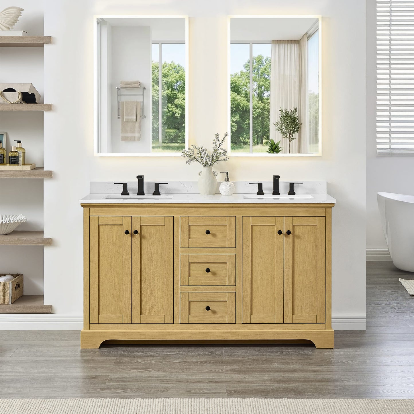 Avery Bathroom Vanity with Countertop 60 inch Double Sink 3-hole Faucet Setup