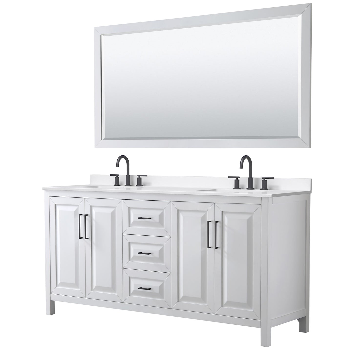 Daria Bathroom Vanity with Countertop 72 inch Double Sink 3-hole Faucet Setup