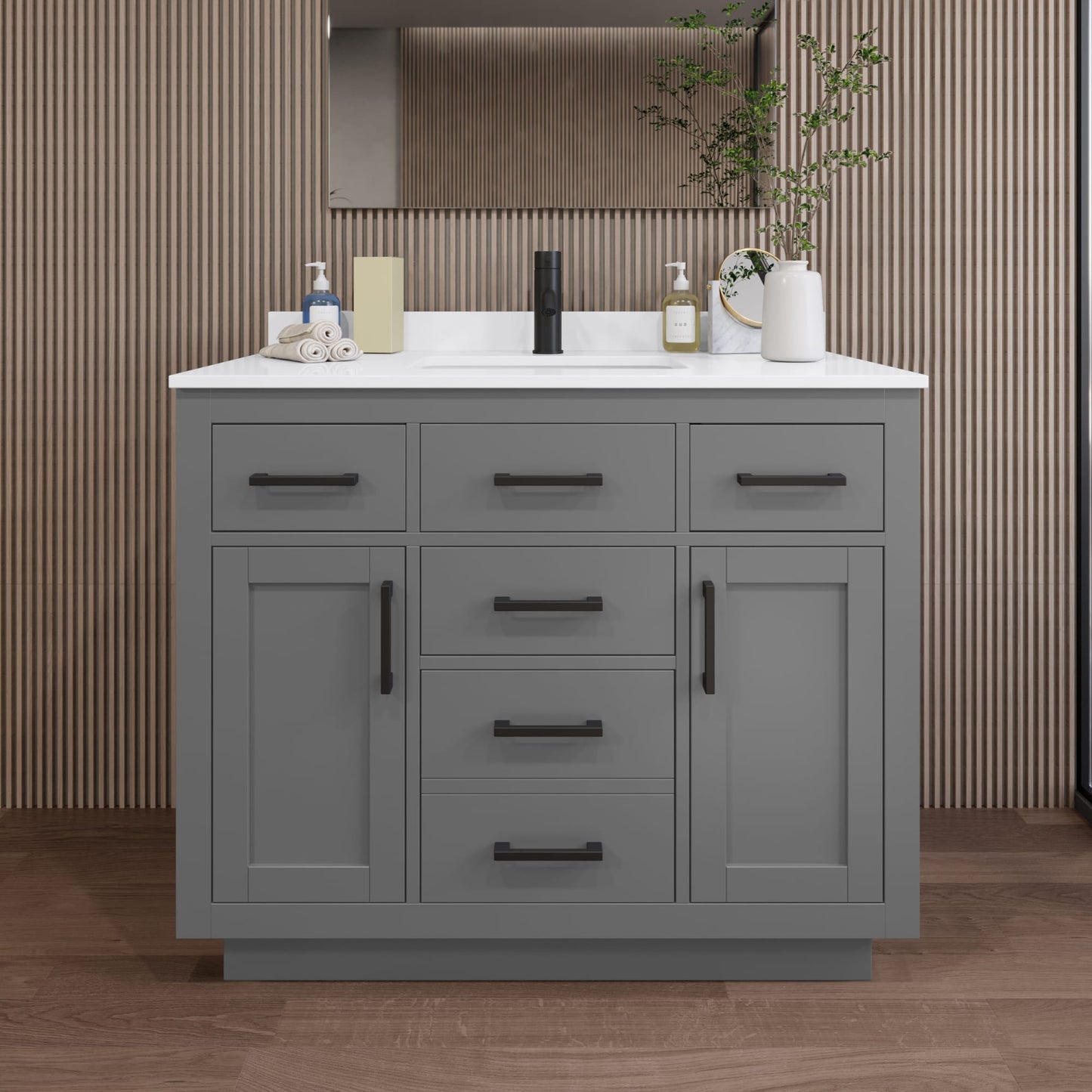 Beckett TK Bathroom Vanity with Countertop 42 inch Single Sink Single hole Faucet Setup
