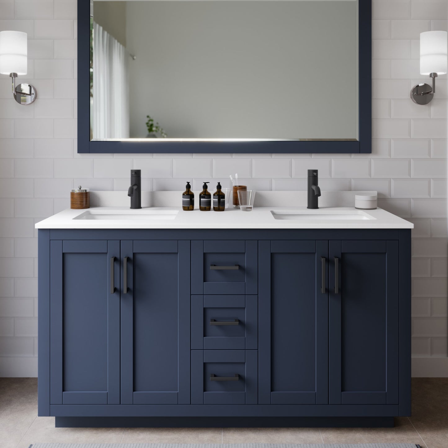 Miranda Bathroom Vanity with Countertop 60 inch Double Sink Single hole Faucet Setup